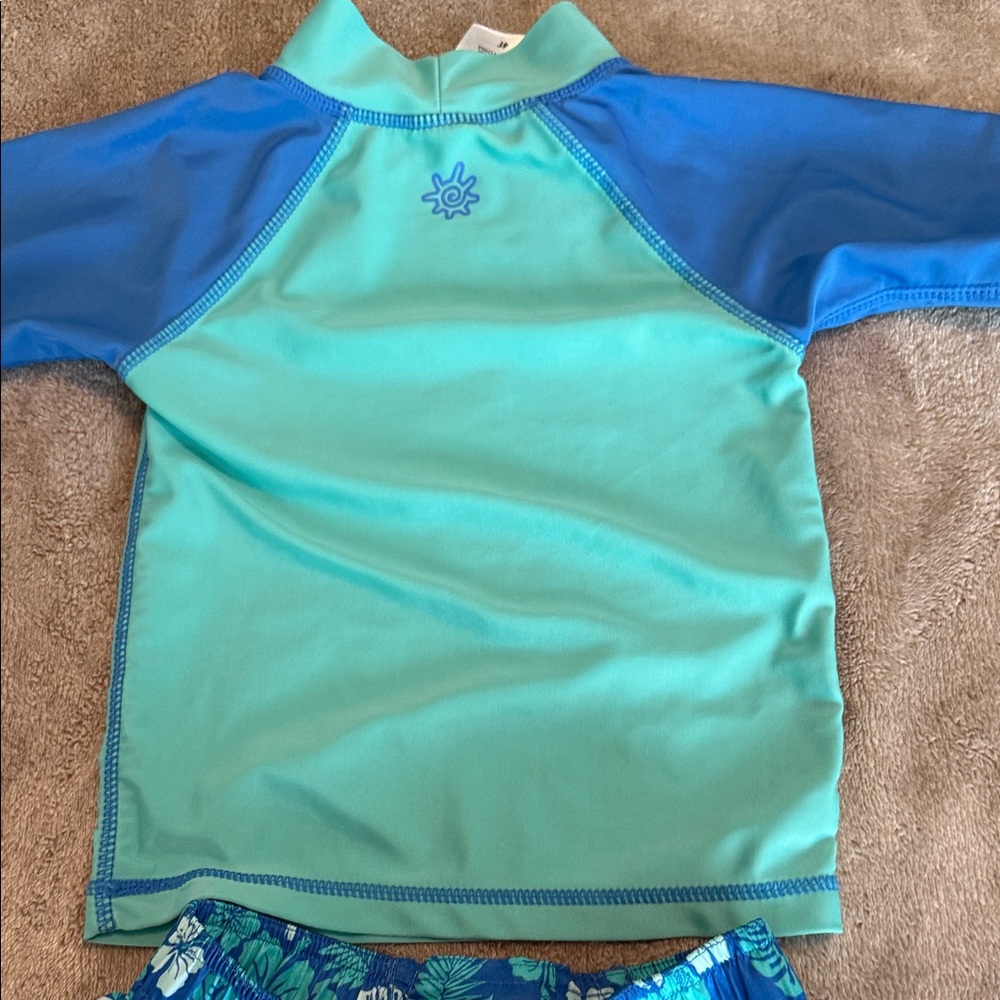 Kids Blue and Teal Rashguard Set with Van Design - Picture 6 of 7